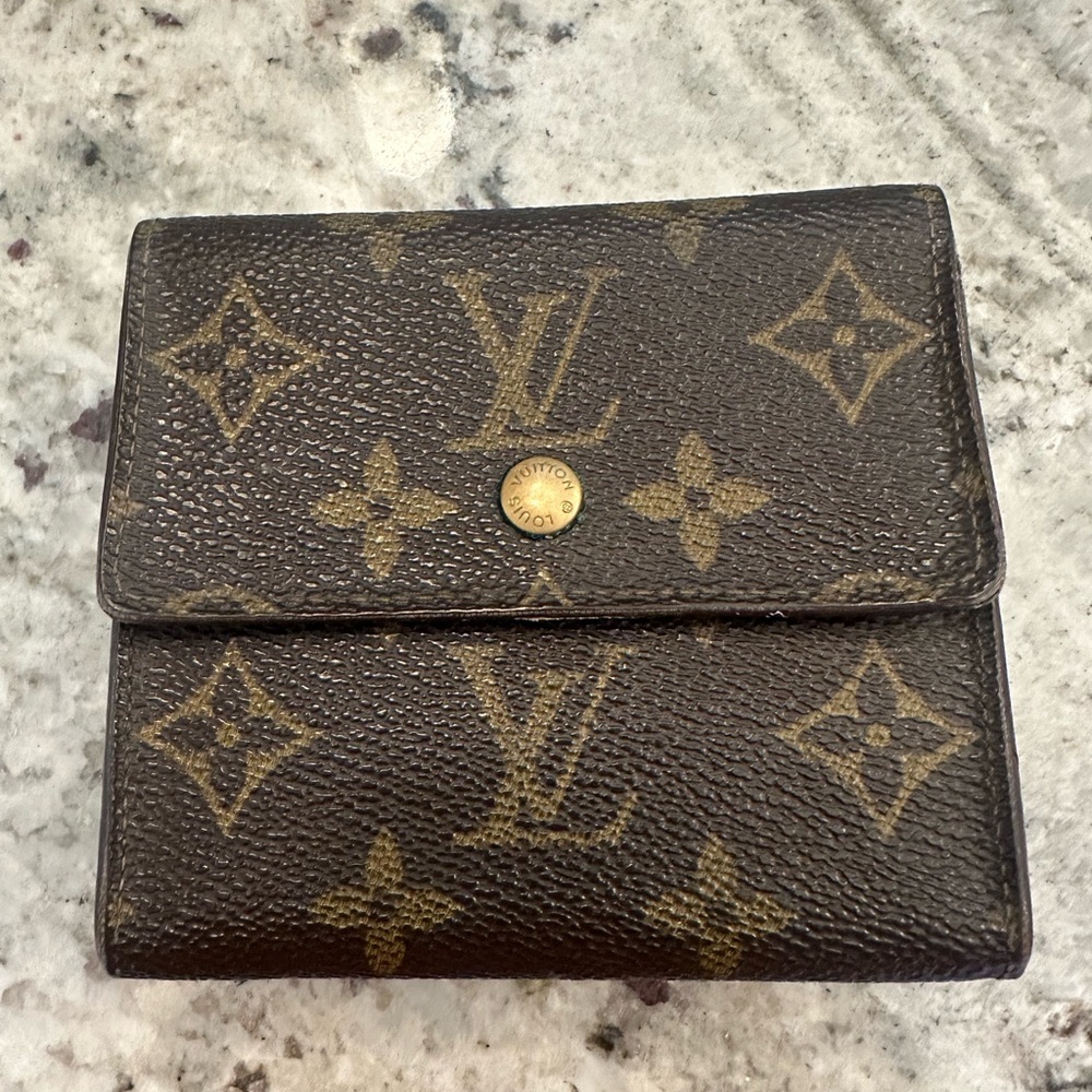 Louis Vuitton Brown Monogram Elise Fold Wallet with Gold Snap
